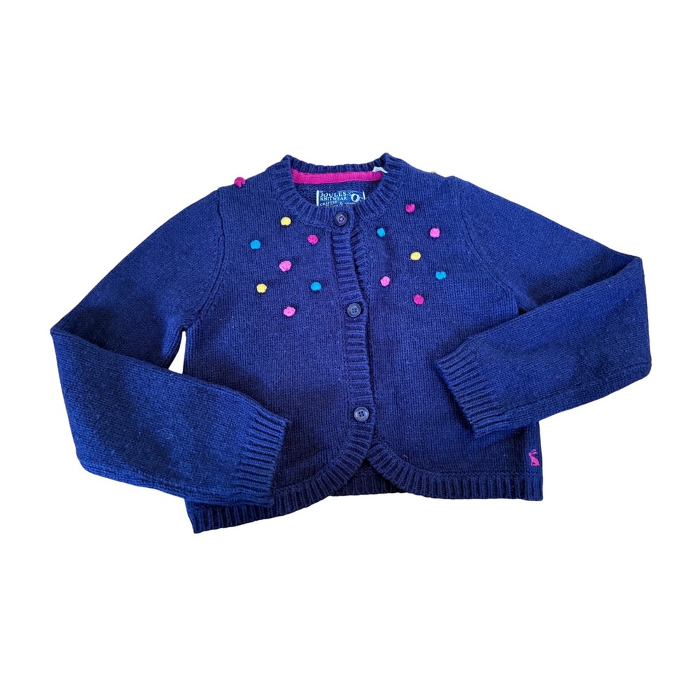 Joules navy blue with colorful colour bobbles cropped style knit cardigan youth